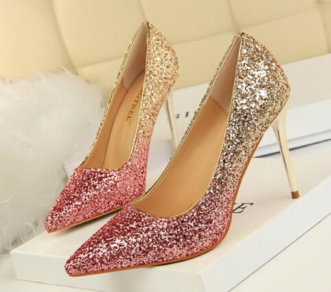 Ombre Glitter Pointed-toe High Heel Stilettos, Party Heels