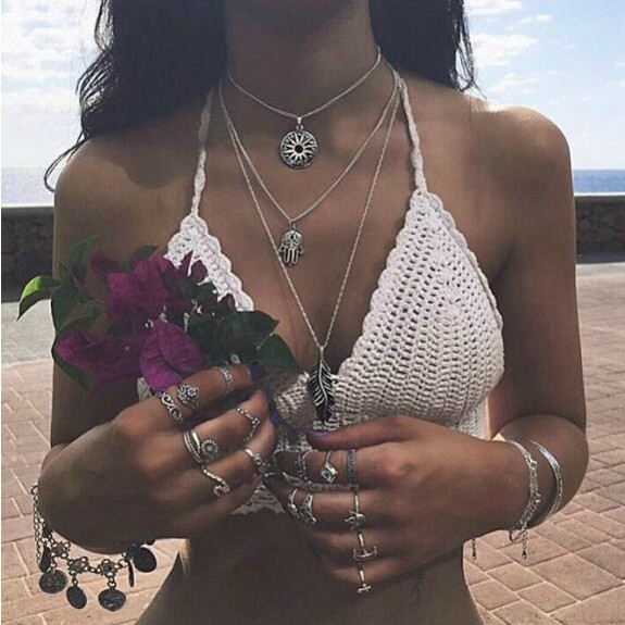 Fashion Multilayer Palm Leaves Long Necklace