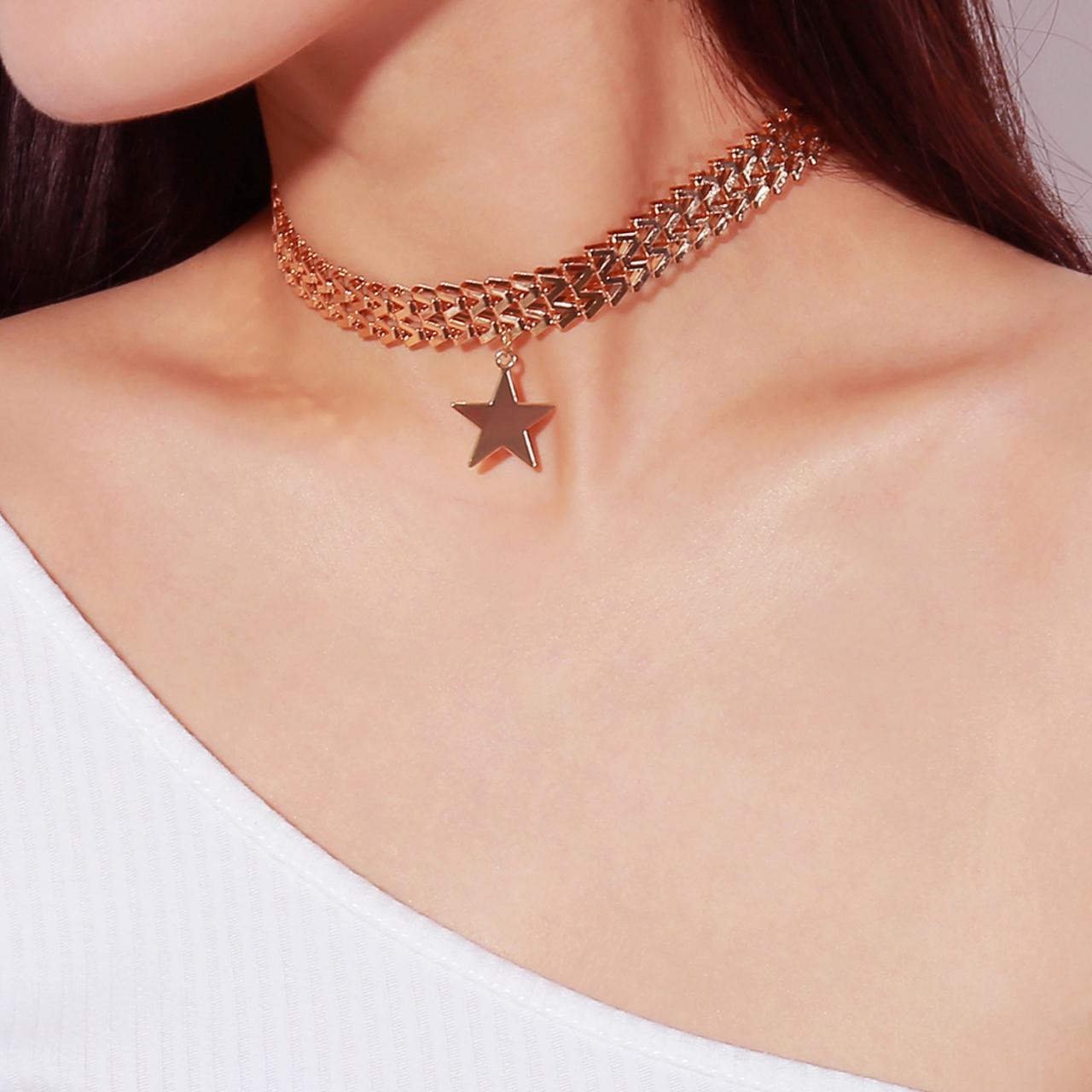Punk Exaggerated Personality Letters Pentagram Necklace