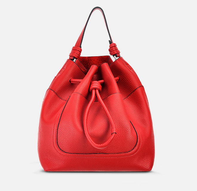 Solid Colour Drawstring Bucket Handbag