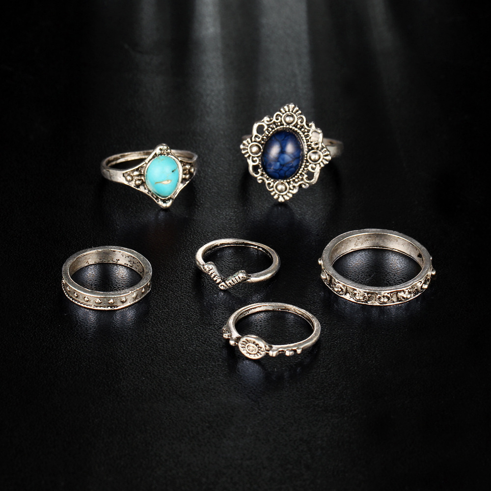 Hollow Out Restoring Ancient Ways Diamond-encrusted Jewels 6 Pieces Of Each Ring Set