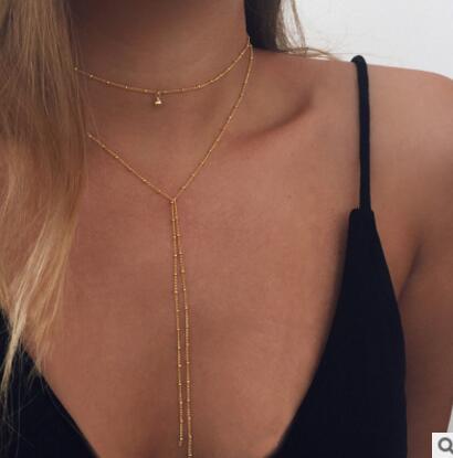 Contracted Double Long Alloy Necklace