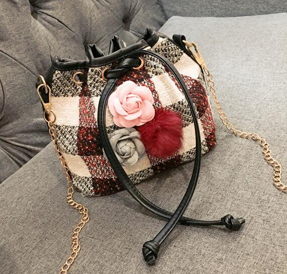 Floral Decoration String Woollen Cross Body Bag