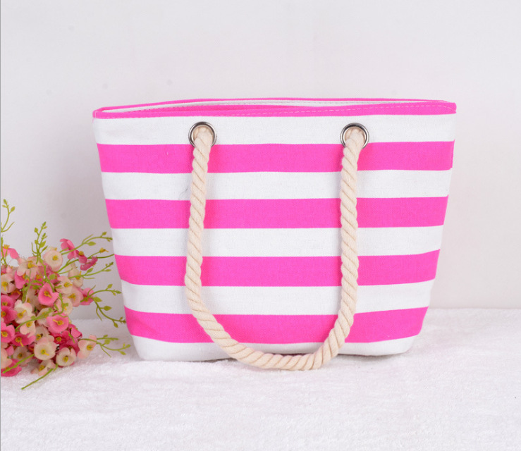 Stripes Canvas Tote Bag with Rope Handles 