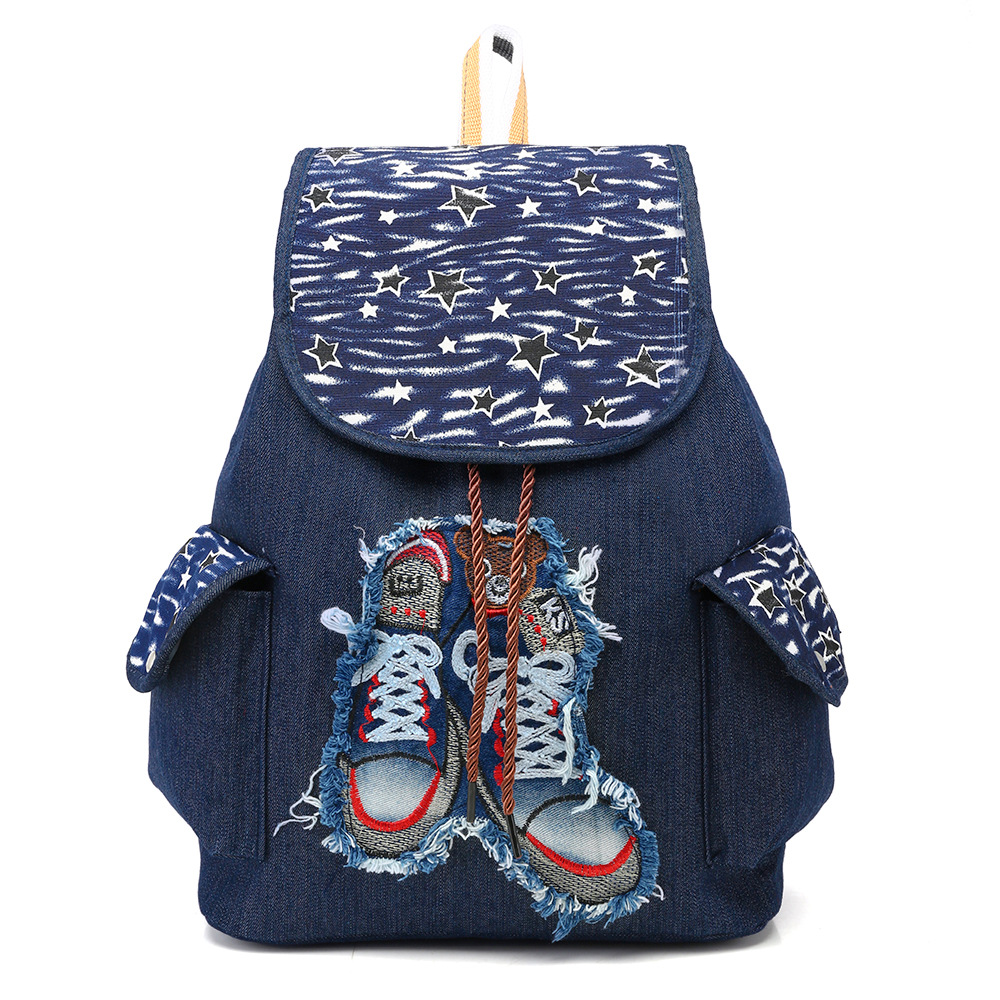 Denim Backpack With Cool 3d Sneakers Print