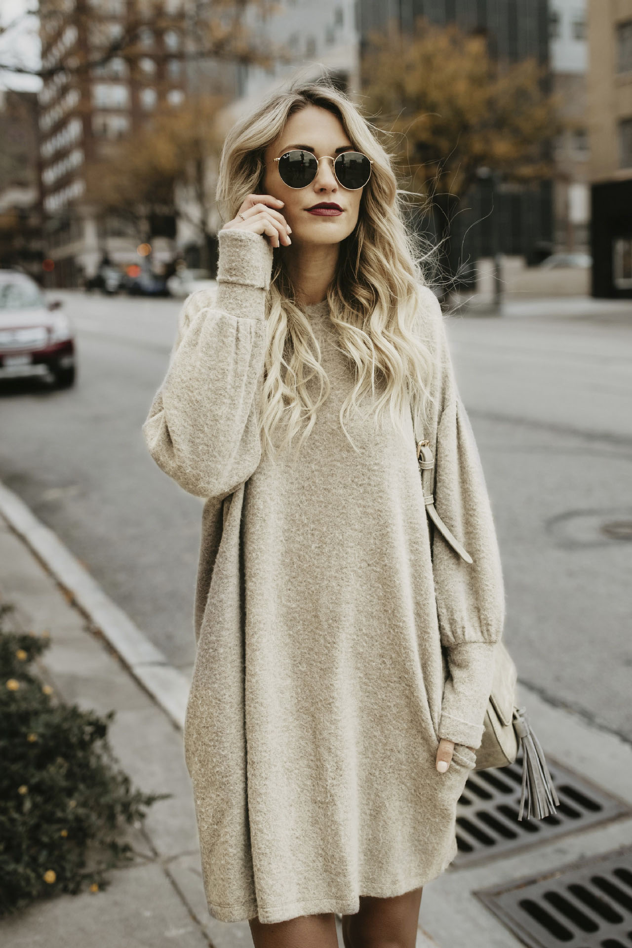 Solid Color Long Batwing Sleeves Long Loose Pullover Sweater