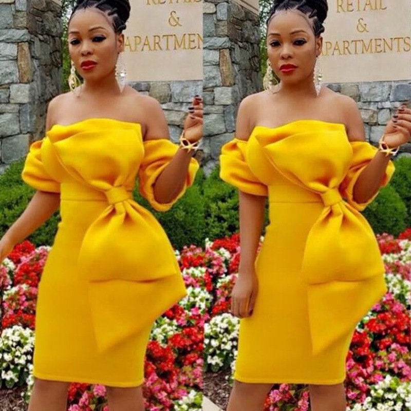 Big Bowknot Off Shoulder Half Sleeves Short Dress on Luulla