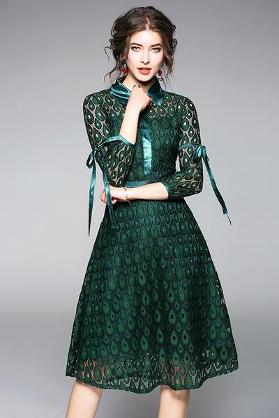 black vintage lace dress Vintage Sheath Black Lace Long Prom Dresses With Trumpet Sleeves, Black / M main image 0