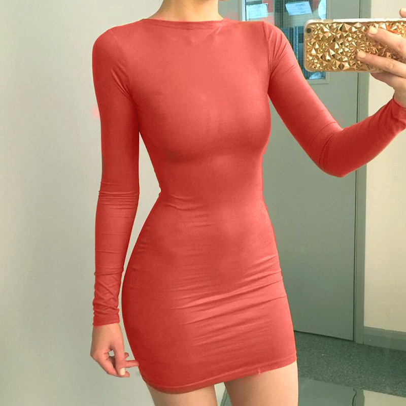 Candy Color Long Sleeves Casual Short Bodycon Club Dress