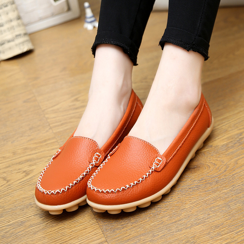 Candy Color Leather Pure Color Soft Sole Casual Flats