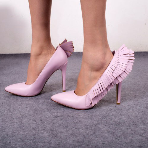 Pu Stiletto Heel Pionted Angel Wings High Heels Party Shoes