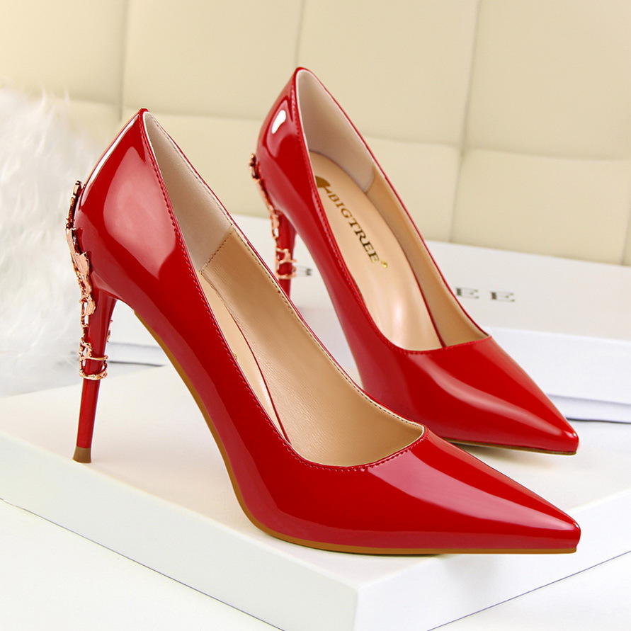 Patent Leather Pointed-toe High Heel Stilettos Featuring Metal ...