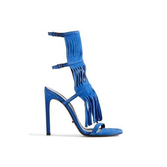 Tassels Candy Color Suede Opentoe Ankle Strap Stiletto High Heel