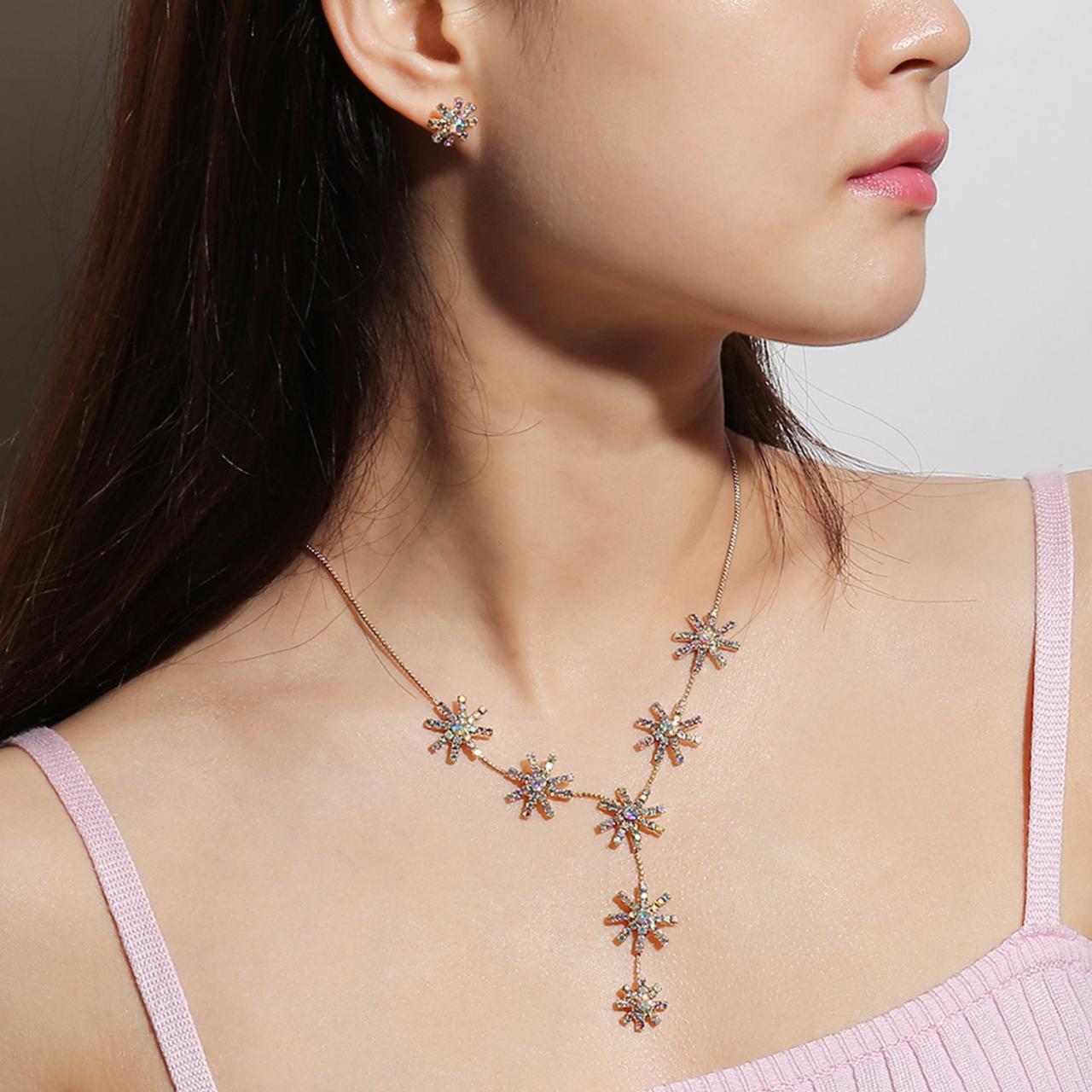 Alloy Studded Helix Clavicular Necklace And Earrings Set