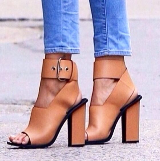 Ankle Band Waist Open Toe High Chunky Heel Sandals