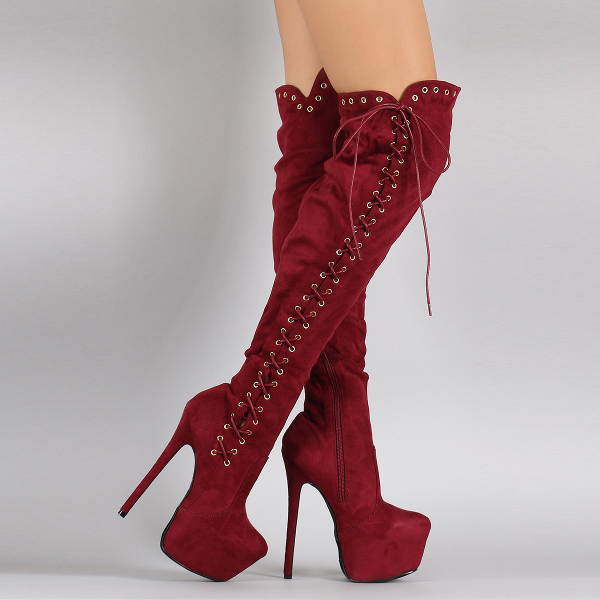 Lace Up Platform Round Toe Super High Stiletto Heel Over The Knee Boots