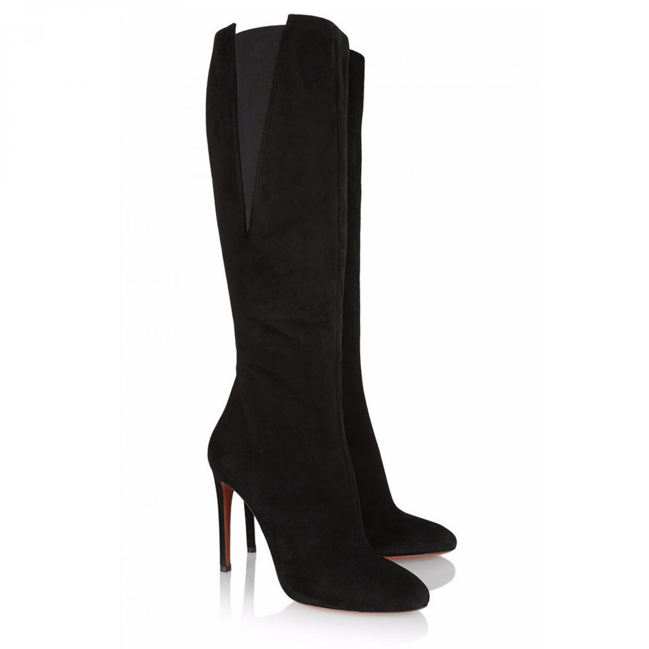Patchwork Round Toe Stiletto High Heel Knee Length Long Boots