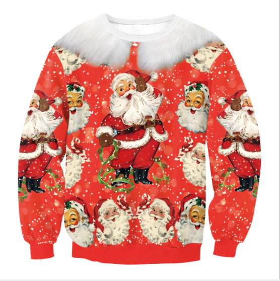 Santa Claus Digital Print Women Loose Christmas Sweatshirt