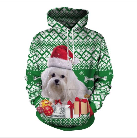 Gifts And Dog Digital Print Women Christmas Party Hoodie