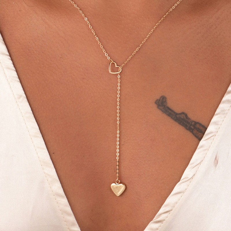 Fashion Trendy Jewelry Copper Heart Chain Link Necklace Gift For Women Girl