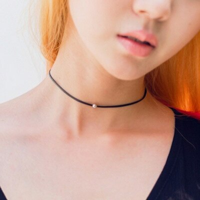 Necklace Short Stylish With Tiny Simulated Pearl Black Choker Fashion Sexy Gift Accessories For Women