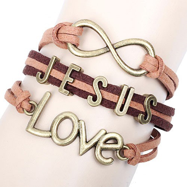 Jesus Love Brown Leather Bracelet