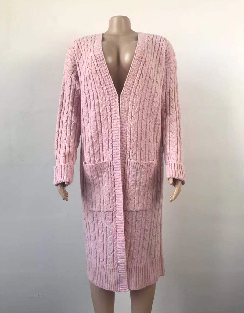 Pink Cable Knitted Warm Sweater Cardigan