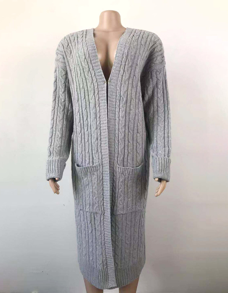Gray Cable Knitted Warm Sweater Cardigan