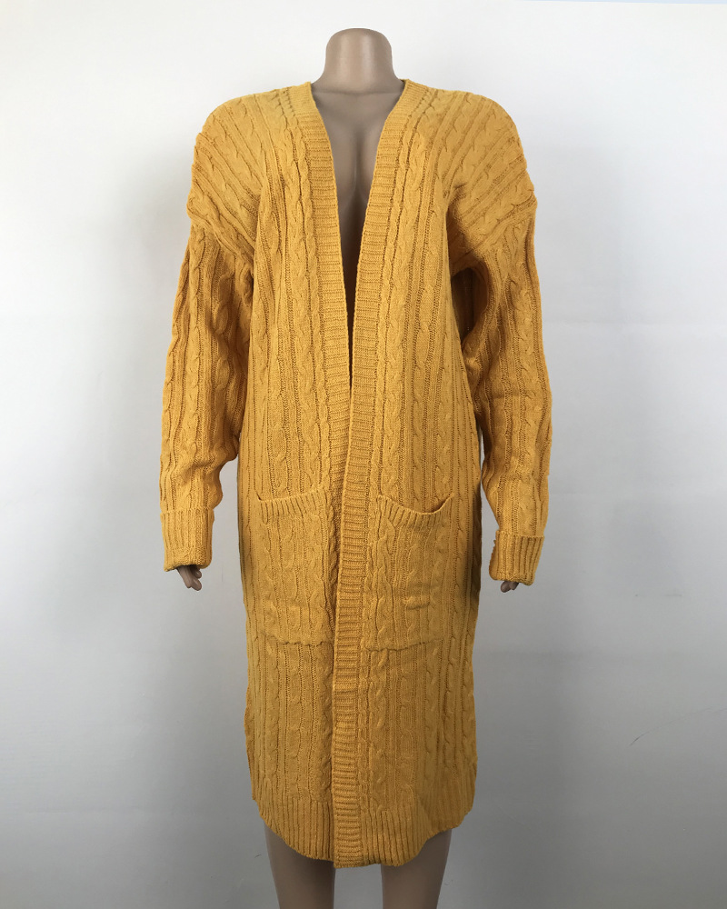 Yellow Cable Knitted Warm Sweater Cardigan