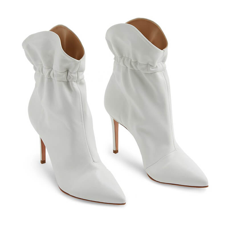 White Fashion Pu Plian Point Toe High Heel Ankle Boots