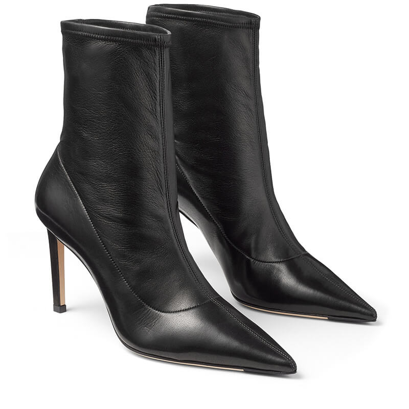 Sexy Black Pu Plain Point Toe Strap High Heel Ankle Boots