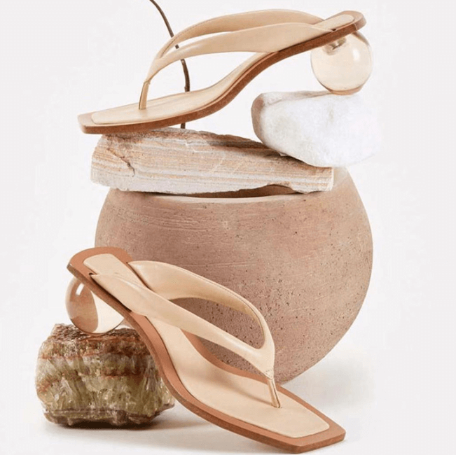 Beige Pu Thong Square Toe Special Shaped Heel Sandals