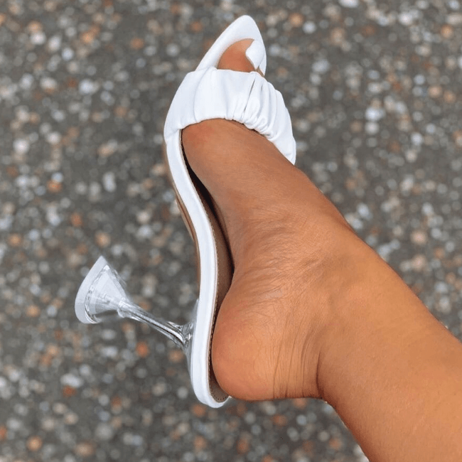 White Pu Plain Square Toe High Heel Fold Mule Sandals