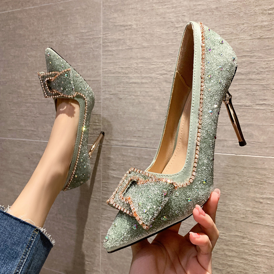 Diamond Pointed Shallow Mouth Night Club Shoes-light Green