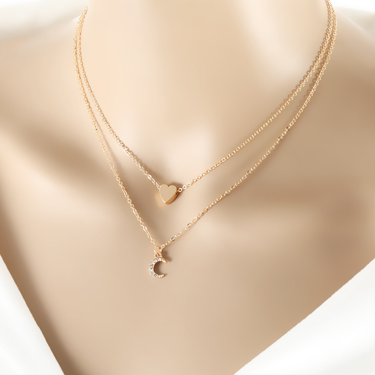 Fashionable Multi-layer Love Moon Pendant Necklace Women's Combination Clavicle Chain