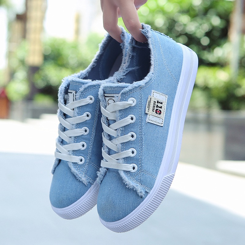 Style Women's Shoes Spring Small White Shoes Sports Flat Sole Single Board Shoes-blue