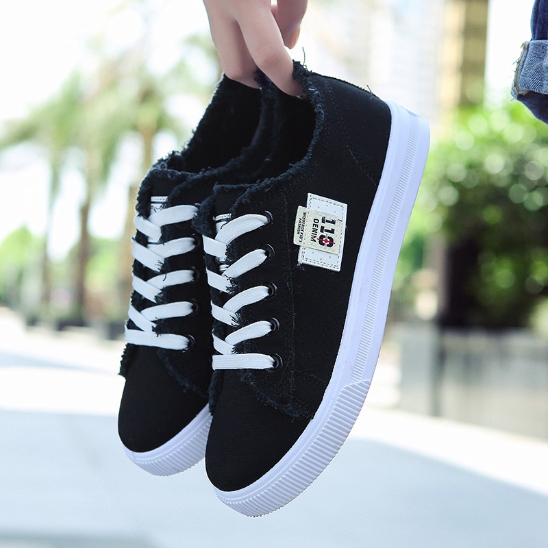 Style Women's Shoes Spring Small White Shoes Sports Flat Sole Single Board Shoes-black