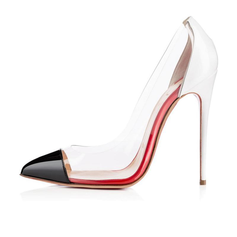 Women's Shoes With Pointed And Shallow Pvc Stitching And Thin Heel-white