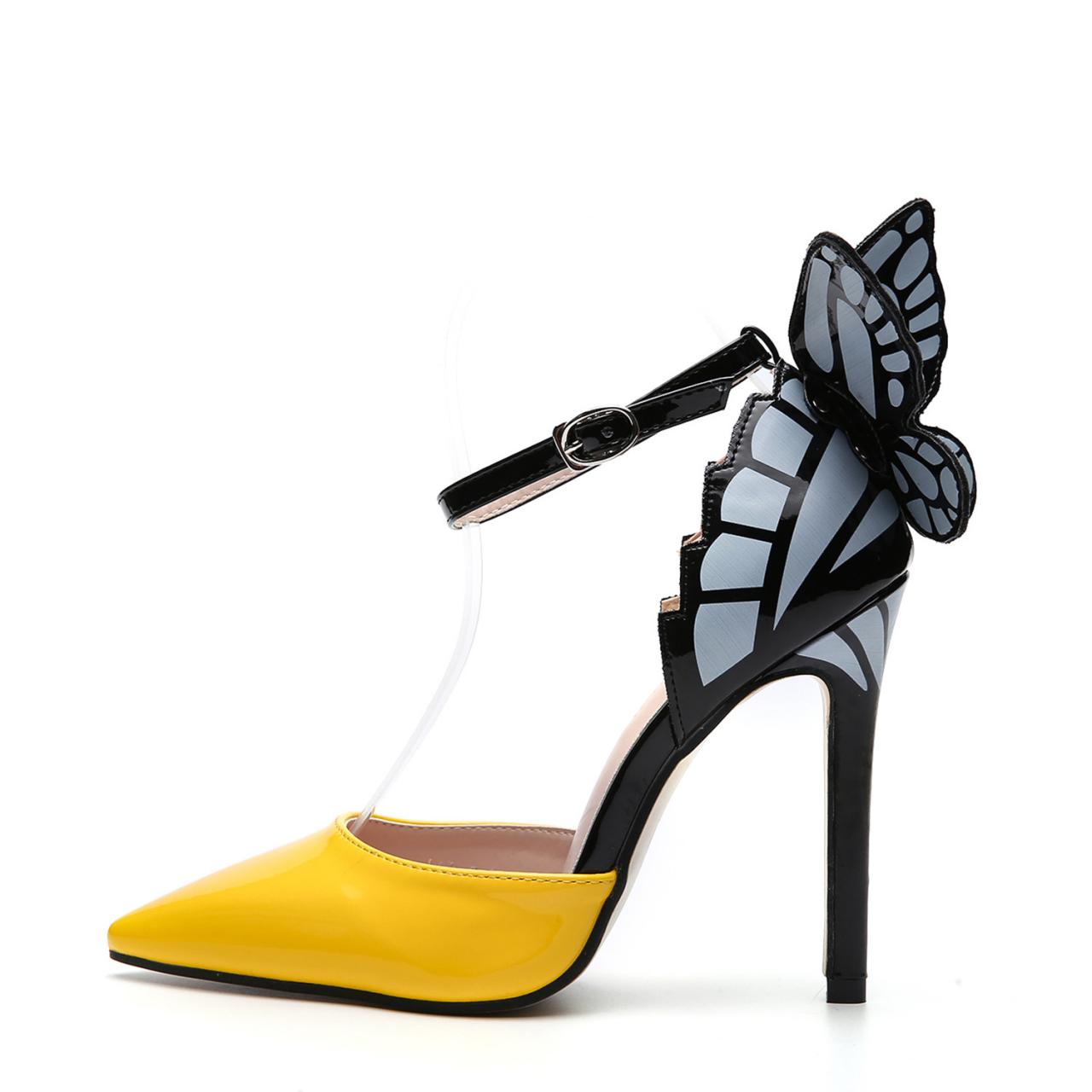 Pointed Hollow Butterfly Sandals Thin Heel Super High Heel Women's Shoes-yellow