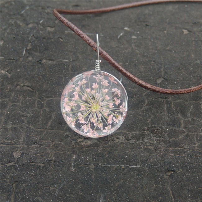 Handmade Dried Flower Necklace Lace Flower Embossed Glass Ball Pendant Immortal Flower Sweater Necklace-1