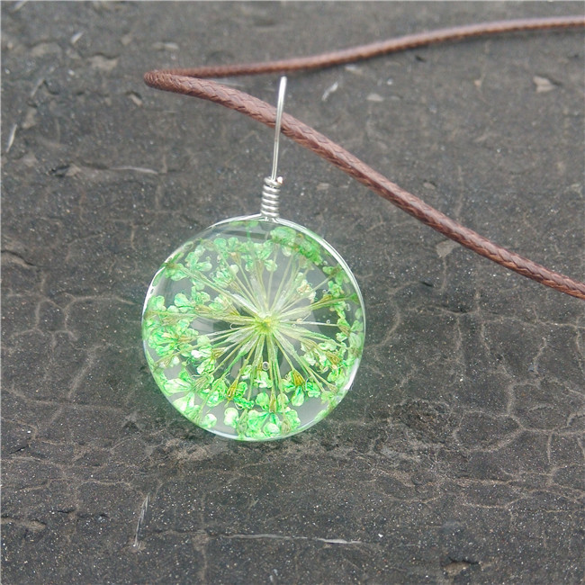Handmade Dried Flower Necklace Lace Flower Embossed Glass Ball Pendant Immortal Flower Sweater Necklace-2