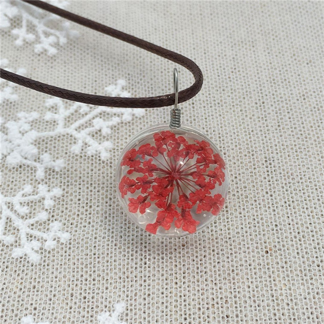 Handmade Dried Flower Necklace Lace Flower Embossed Glass Ball Pendant Immortal Flower Sweater Necklace-4