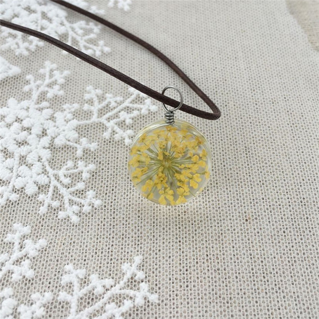 Handmade Dried Flower Necklace Lace Flower Embossed Glass Ball Pendant Immortal Flower Sweater Necklace-5