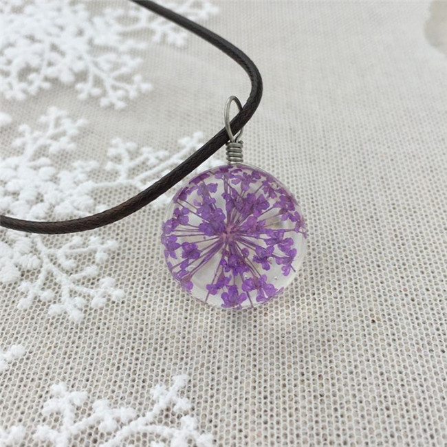 Handmade Dried Flower Necklace Lace Flower Embossed Glass Ball Pendant Immortal Flower Sweater Necklace-6