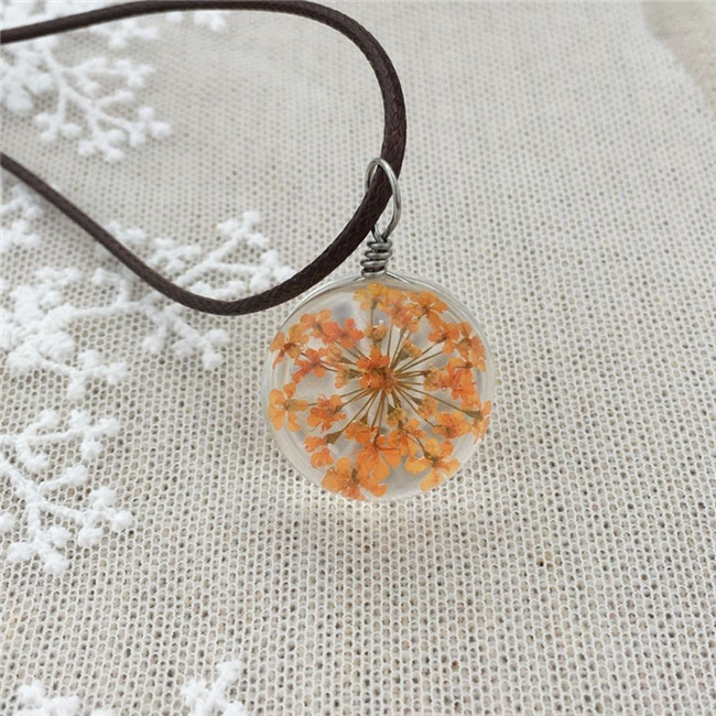 Handmade Dried Flower Necklace Lace Flower Embossed Glass Ball Pendant Immortal Flower Sweater Necklace-9