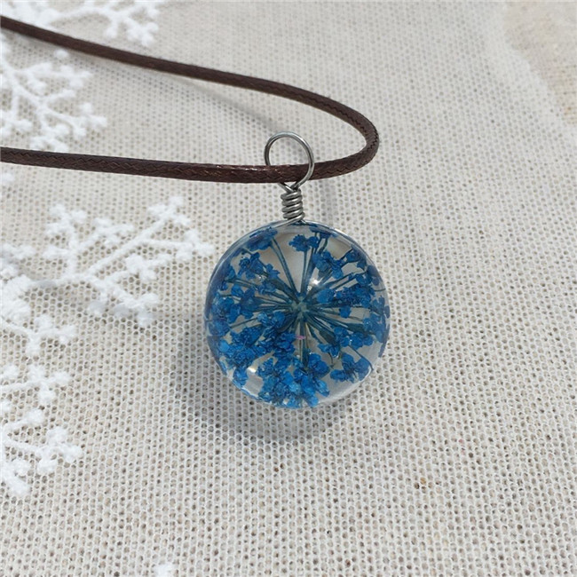 Handmade Dried Flower Necklace Lace Flower Embossed Glass Ball Pendant Immortal Flower Sweater Necklace-10