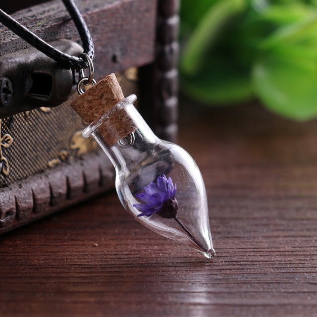 Handmade Diy Glass Cover Jewelry Natural Daisy Dried Flower Necklace Water Drop Drift Bottle Necklace-2