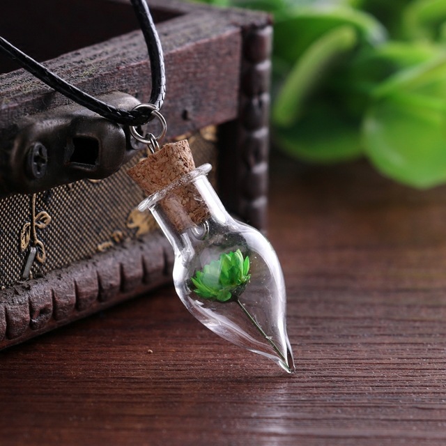 Handmade Diy Glass Cover Jewelry Natural Daisy Dried Flower Necklace Water Drop Drift Bottle Necklace-4