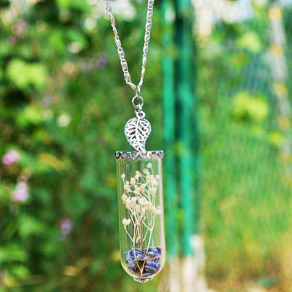 Diy Handmade Glass Cover Dry Flower Necklace White Small Star Lavender Necklace