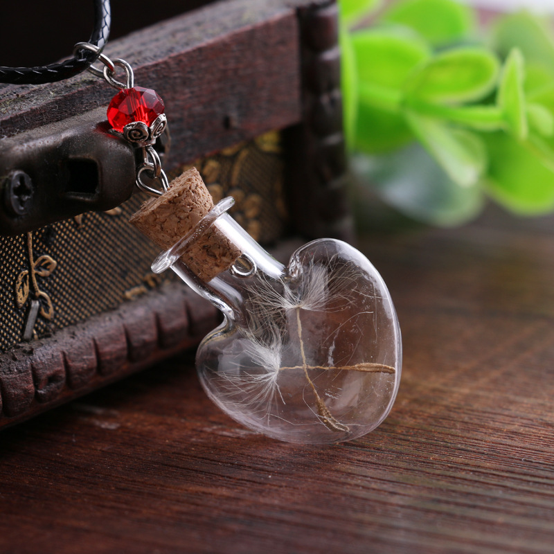 Handmade Diy Glass Bottle Necklace Dandelion Plant Specimen Heart-shaped Drifting Bottle Necklace-3